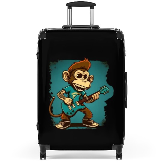 Monkey Chimpanzee Playing Acousitc Rock Guitar Suitcases