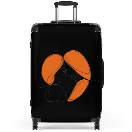 Elegant Lesbian Couple Kissing Line Drawing Suitcases