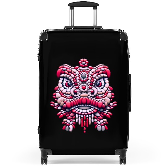 Chinese New Year - Pink Peony Lion Dance Mask Suitcases