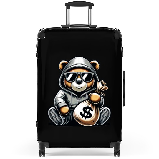 teddy bear holding a money bag Suitcases