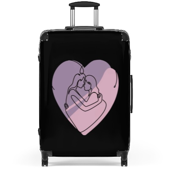 Minimalist Silhouette of Lesbians in Heart Suitcases