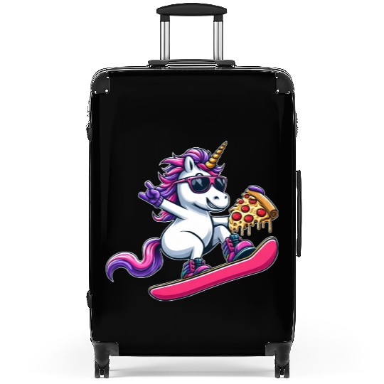 Unicorn Snowboarder Pizza Cool Suitcases