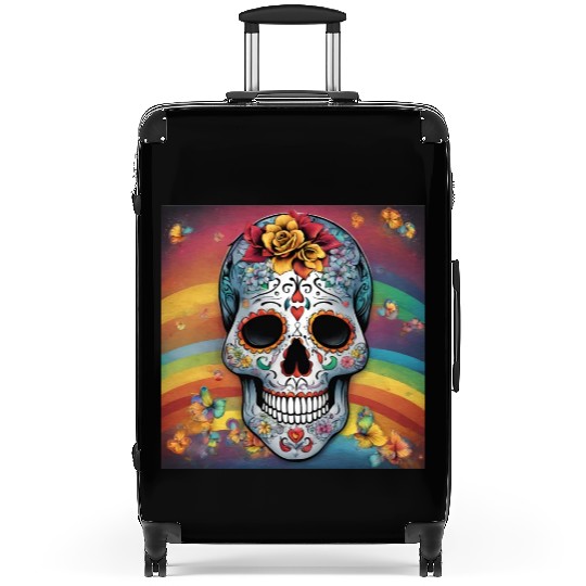 A Sugar Skull pastel colors & Rainbow Suitcases