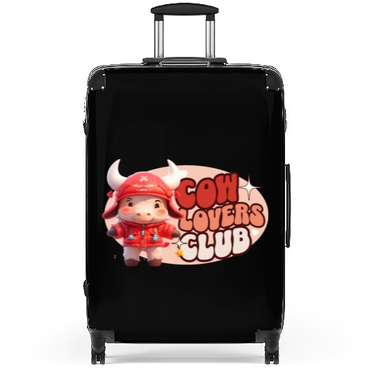 Cute Cow personified with red jacket Suitcases