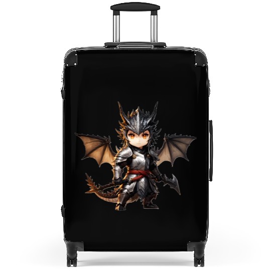 Chibi dragonwarrior Front Pose in Full armor Suitcases