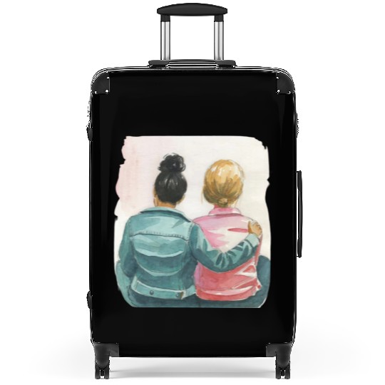 Watercolor Lesbian Couple Suitcases