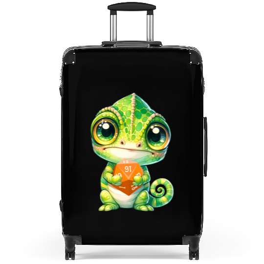 Chameleon Holding 20-sided Dice Suitcases