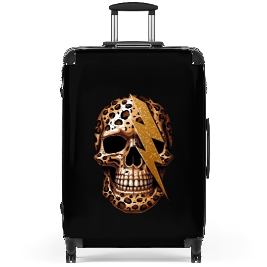 skull with leopard animal print Suitcases