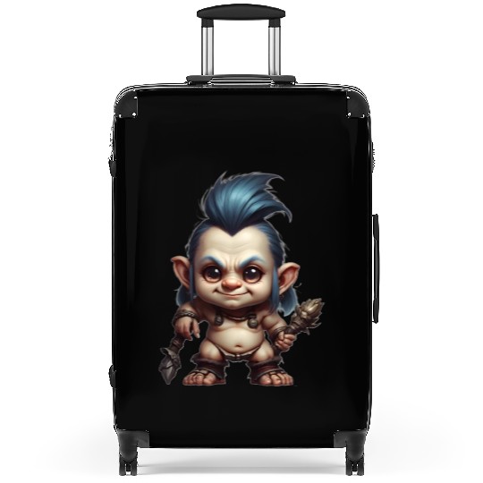 Troll boy warrior with blue hair Suitcases