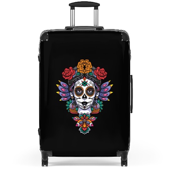 Colorful Calavera Girl Head Mandala Suitcases