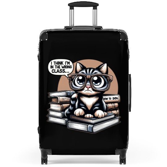 Funny Cat in Oversized Glasses Reading Humor Suitcases