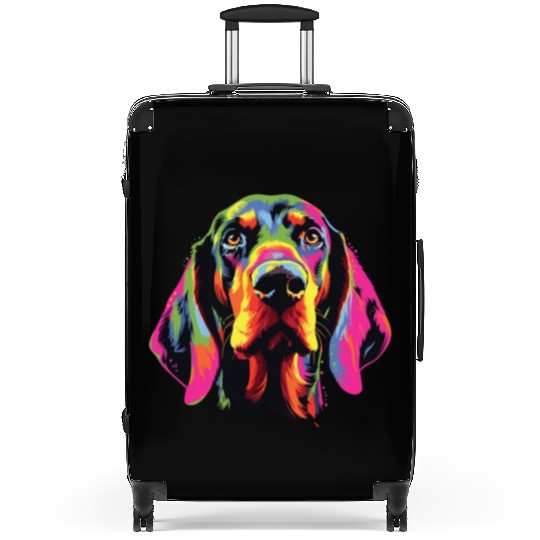 Watercolor Colorful Black And Tan Coonhound Suitcases