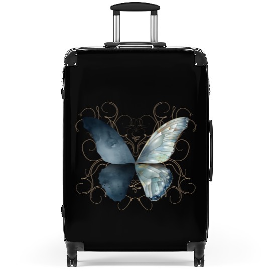 Butterfly wings in bluish watercolor colors Suitcases