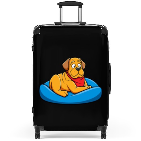 Relaxed Mastiff Lounging on Big Cushion Art Suitcases
