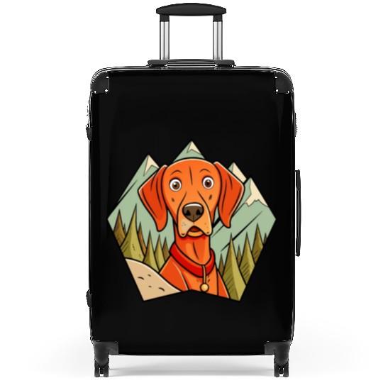Alert Vizsla on Hike Suitcases