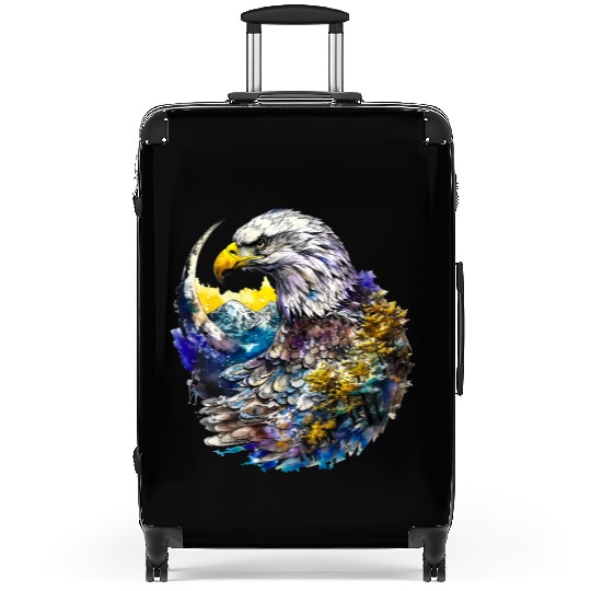 Wilderness Watercolor Forest Moon Eagle Suitcases