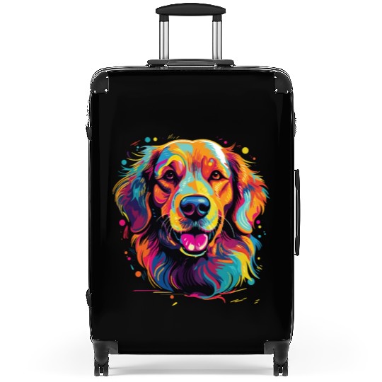 Watercolor Colorful Golden Retriever Suitcases