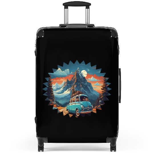 Classic car with wonderful mountains background Suitcases