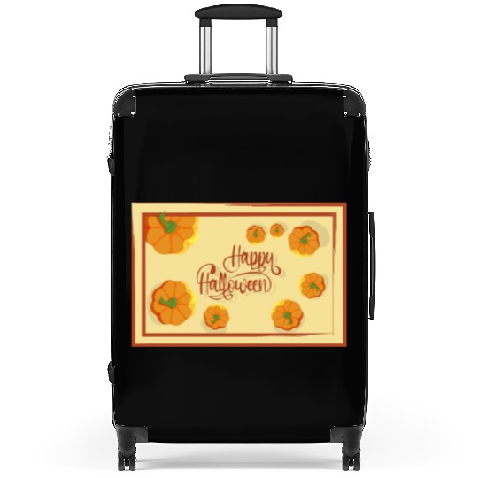 Greetings Happy Halloween typography and pumpkins Suitcases