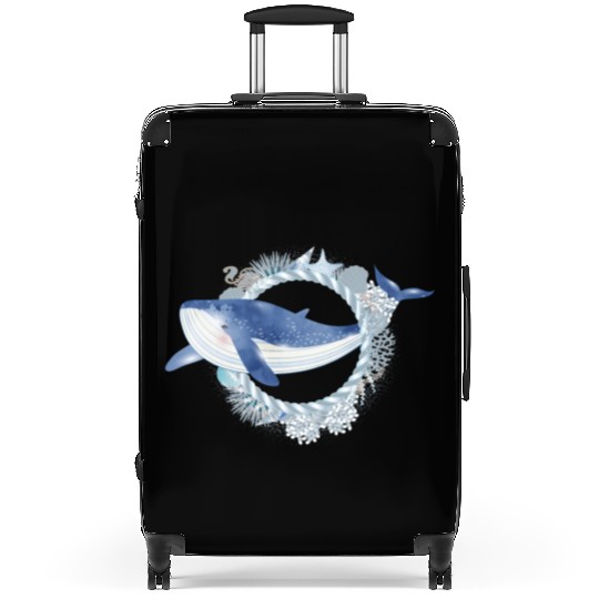blue whale fish in coral reef in watercolor style Suitcases