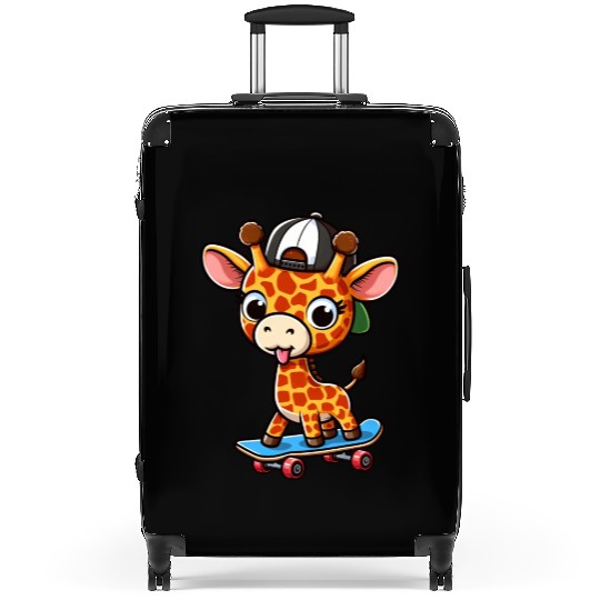 Cheeky Skater Giraffe on Skateboard Suitcases