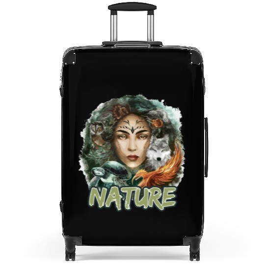 Nature-Inspired Wolf Owl Turtle Phoenix Woman Suitcases
