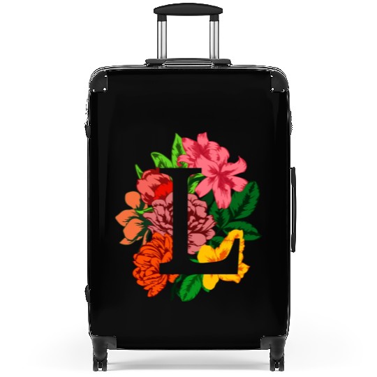 Capital letter L monogram with peony, lily flowers Suitcases