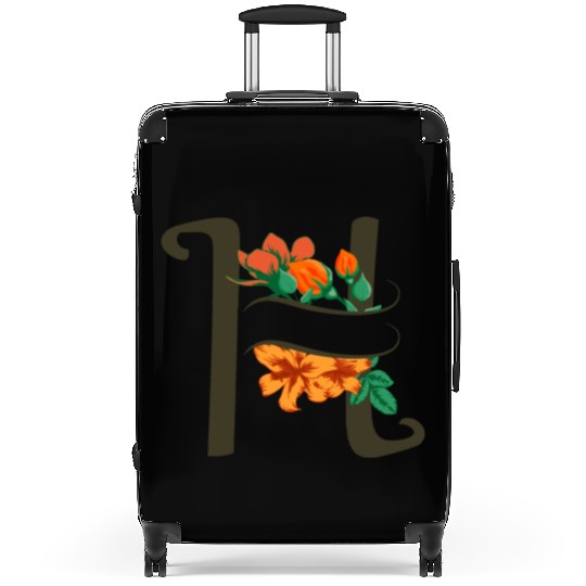 Capital letter H monogram with roses and lily Suitcases