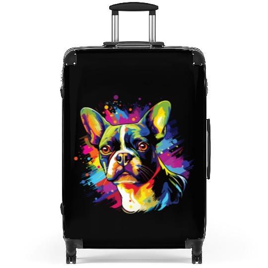 Watercolor Colorful Boston Terrier Suitcases