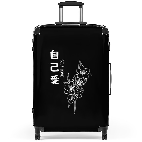 Self Love Minimalist Flower Line Art Japanese Kanj Suitcases