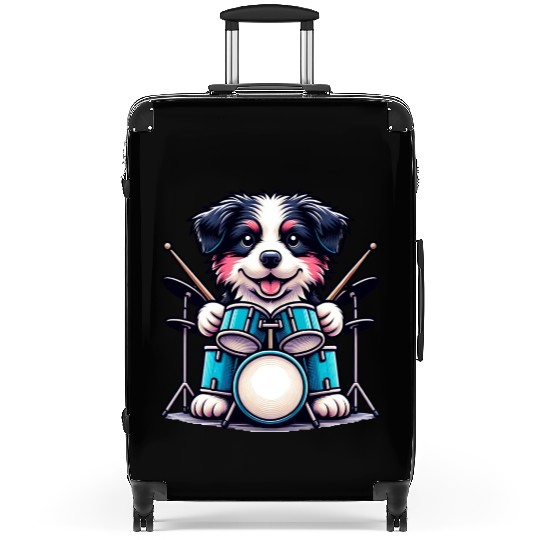 Cool Border Collie Drummer Puppy Design Suitcases