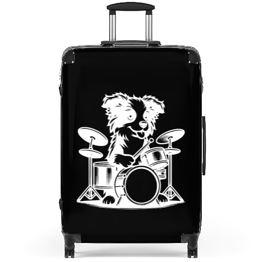 Cool Border Collie Drummer Puppy Design Suitcases