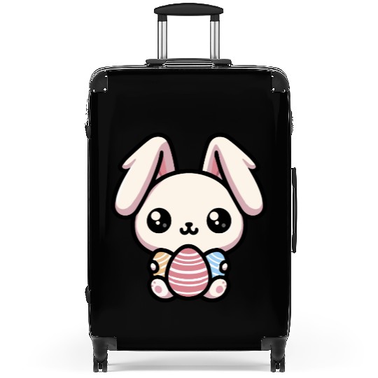 Cute Kawaii chibi Easter Bunny With Eggs Suitcases