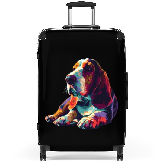 Watercolor Colorful Basset Hound Suitcases