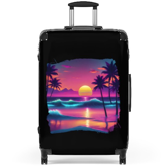 80s AI Airbrushed Beach Scene -Kids Suitcases