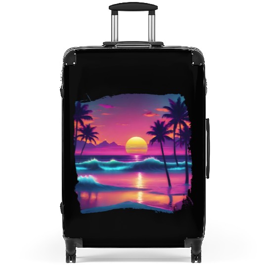 80s AI Airbrushed Beach Scene -Kids Suitcases