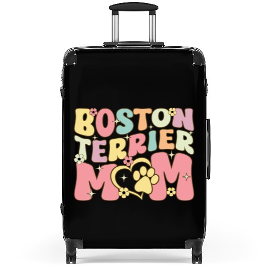 Boston Terrier Mom Groovy Female Dog Lover Suitcases