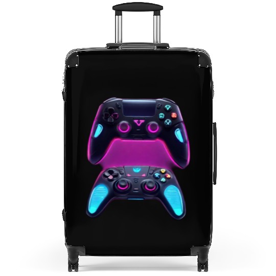 GlowTech Threads: Futuristic Gaming Controller Shi Suitcases