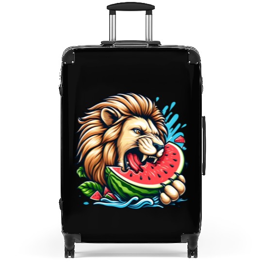 Lion Enjoying a Juicy Watermelon Suitcases