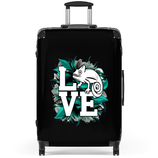 Chameleon Lizard Love Green Teal Text Design Suitcases