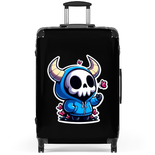 Cute Horned Skull enjoys the butterflies Suitcases