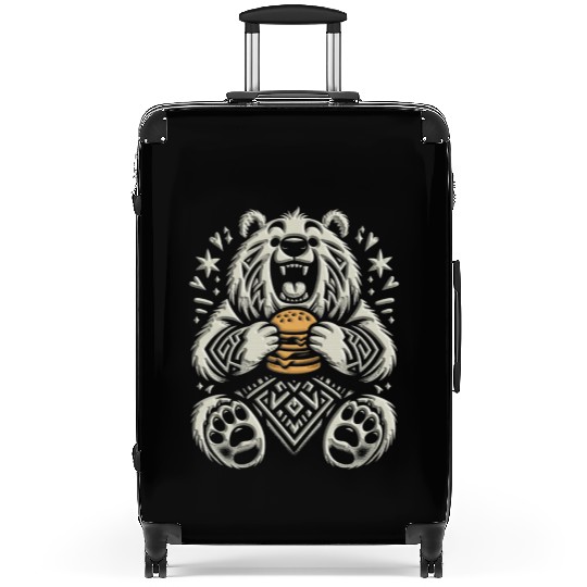 Cute Grizzly with Hamburger, Dark Color better Suitcases