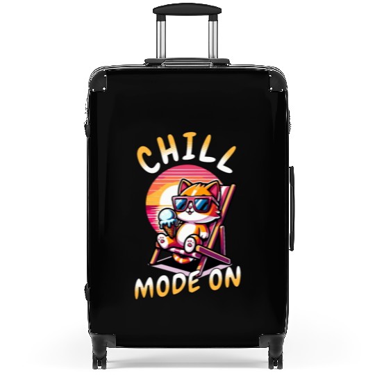 Cool Chill Cat Summer Fan Mode On Suitcases
