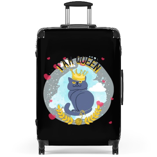 I Am Queen Of Cat Using Crown Proud Cartoon Suitcases