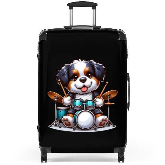 Cool Bernese Mountain Dog Drummer Design Suitcases