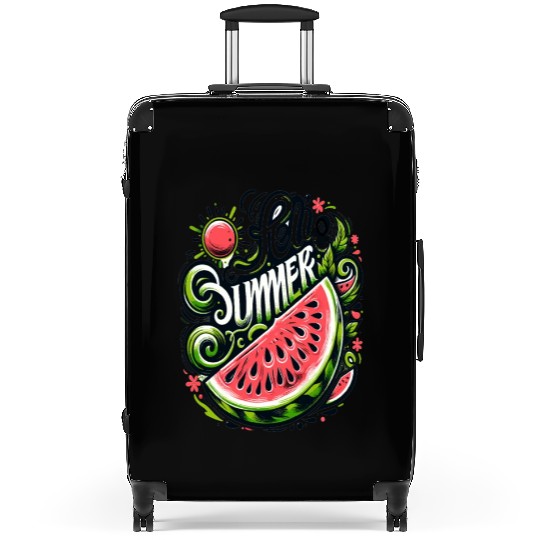 Happy Summer Greeting With Watermelon Suitcases
