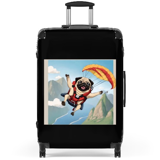 A pug skydiving Suitcases