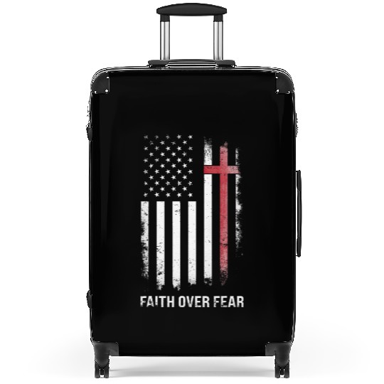 US USA Flag American Faith Over Fear Cross Suitcases