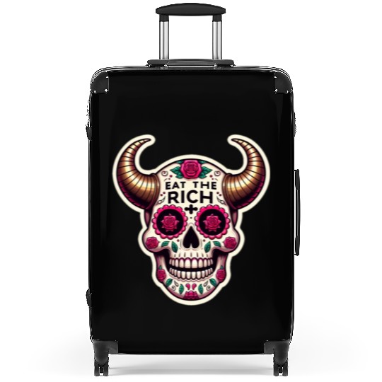 Horned Sugar Skull, eat the rich skull Suitcases