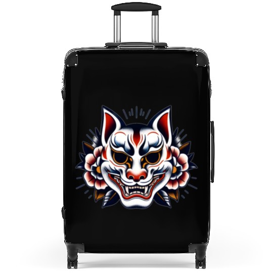 AI Japanese Kabuki Fox Mask Design Suitcases